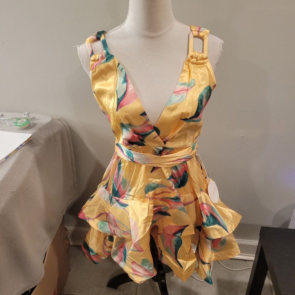 Luxxel Yellow Floral Mini Dress - Picture 2 of 11